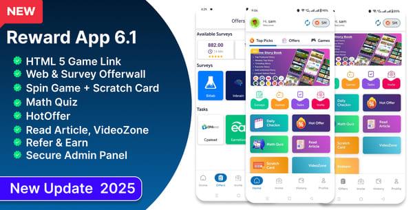 Reward App Lucky Spin + Offerwall + Html Game